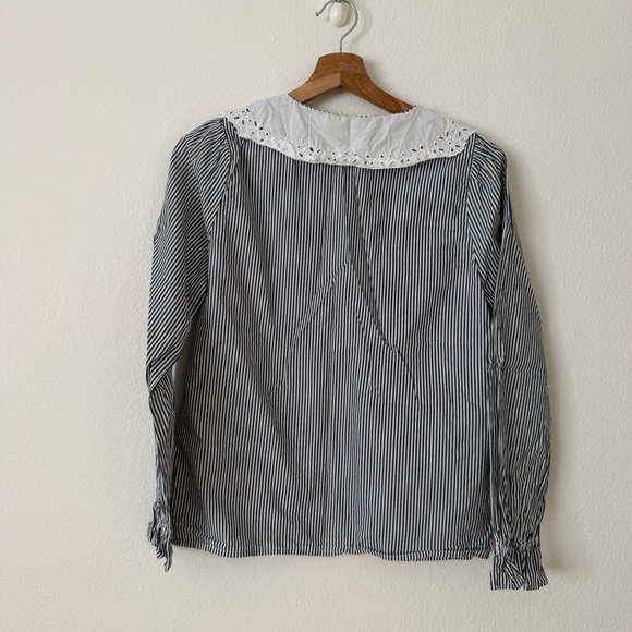 J. Crew Lace Collar Poplin Top Stripe Size XS BS126 Cottagecore Neutral Spring - Picture 8 of 13